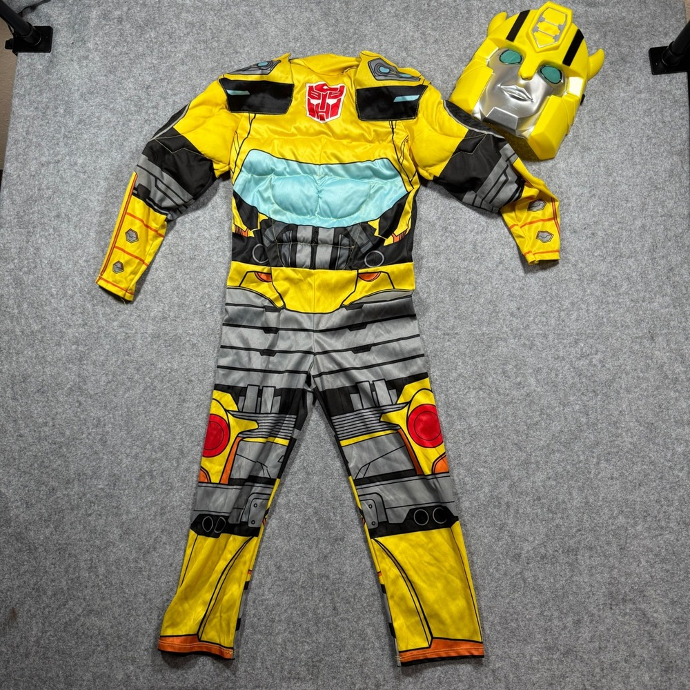 Transformers Boys Bumblebee Costume Small 4-6 Yellow Padded Muscle Jumpsuit Mask